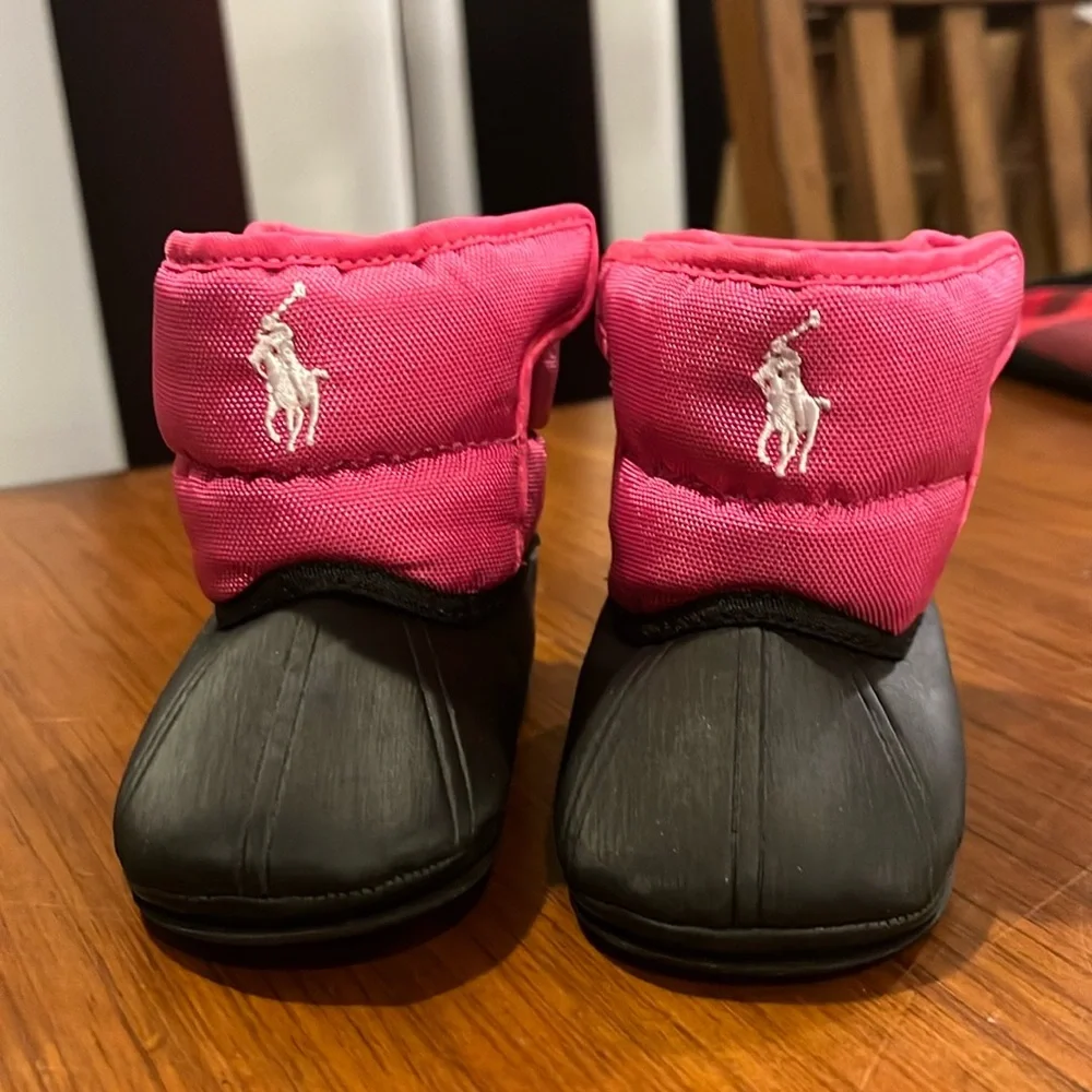 Polo Ralph Lauren Fuchsia Winter Crib Booties Boots Shoes Infant Baby Girls Sz 2